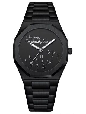 Black Stainless Steel Wristwatch - Royal Oak 'Who Cares I'm Already Late' Dial